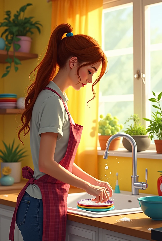 Woman washing dishes 
