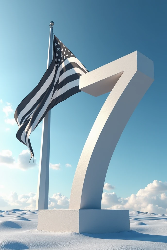 September 7 is written in 3D and a huge black and white striped flag is flying on the tower behind.