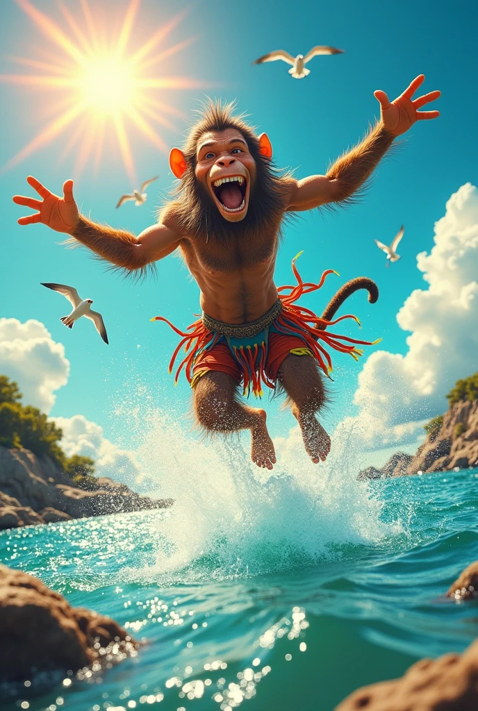 Hahuman ji look like a monkey jump into a sea very strongly