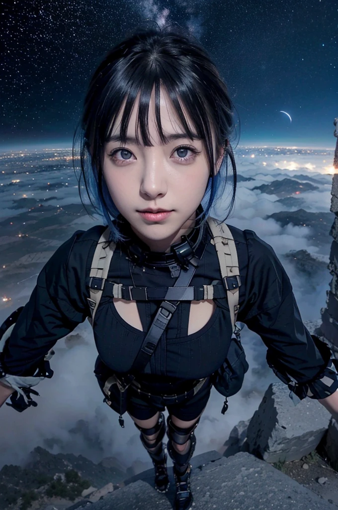 Empty City, A town above the clouds, Sky City,Black Eye,Blue haired,Falling from the sky、In the desert、Stars shine in the night sky、beautiful girl、Show your side