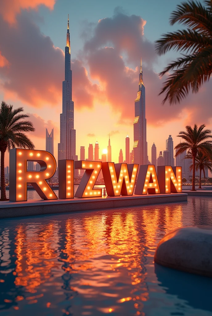 Rizwan name 3d design with dubai place