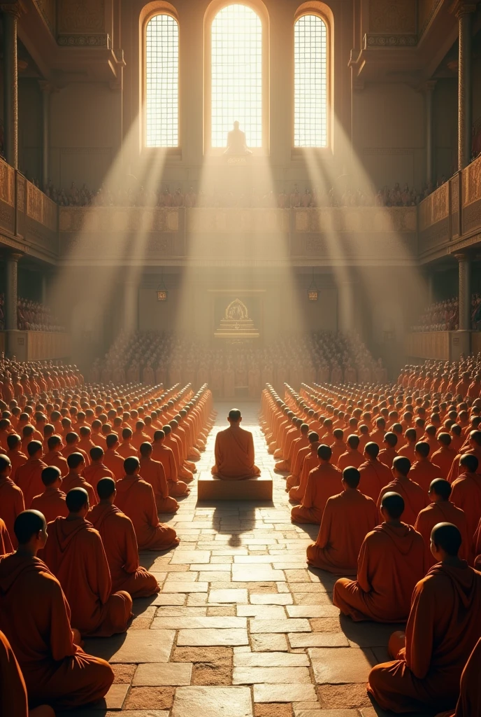In 400 BC, in a certain kingdom, in a lecture hall there was an arhat sitting in the middle, surrounded by 80,000 monks listening to the sermon, they divided into two floors.