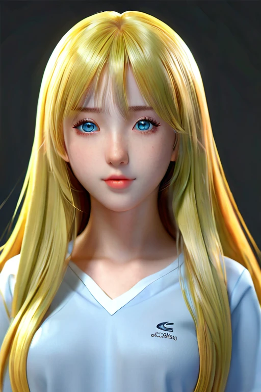 a girl with long green hair and blue eyes wearing a shirt, long straight hair, realistic anime 3 d style, 8k high quality detailed art, anime styled 3d, deviantart artstation cgscosiety, 3 d anime realistic, kawaii realistic portrait, realistic hair, smooth anime cg art, photorealistic anime girl render, render of a cute 3d anime girl
