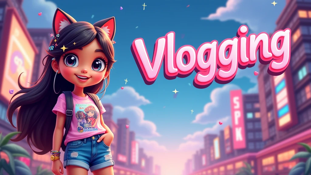 Make a attractive banner for my vlogging youtube channel with text vlogging of animated girl