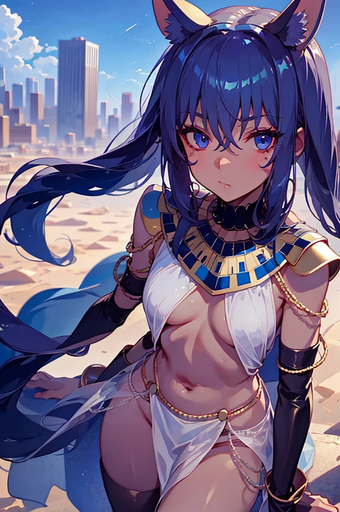 Empty City, A town above the clouds, Sky City,Black Eye,Blue haired,Falling from the sky、In the desert、Stars shine in the night sky、beautiful girl、Show your side