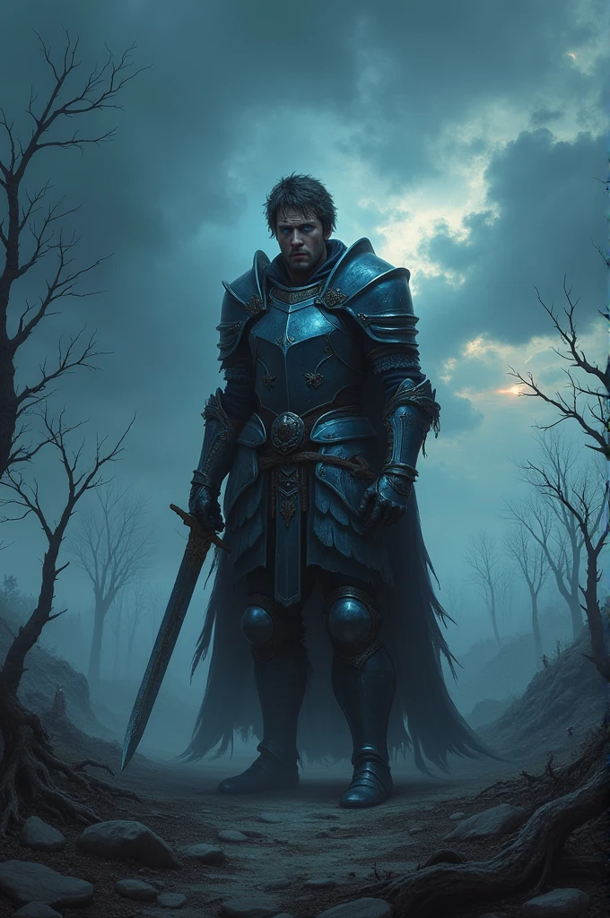 Fallen paladin with dark war background