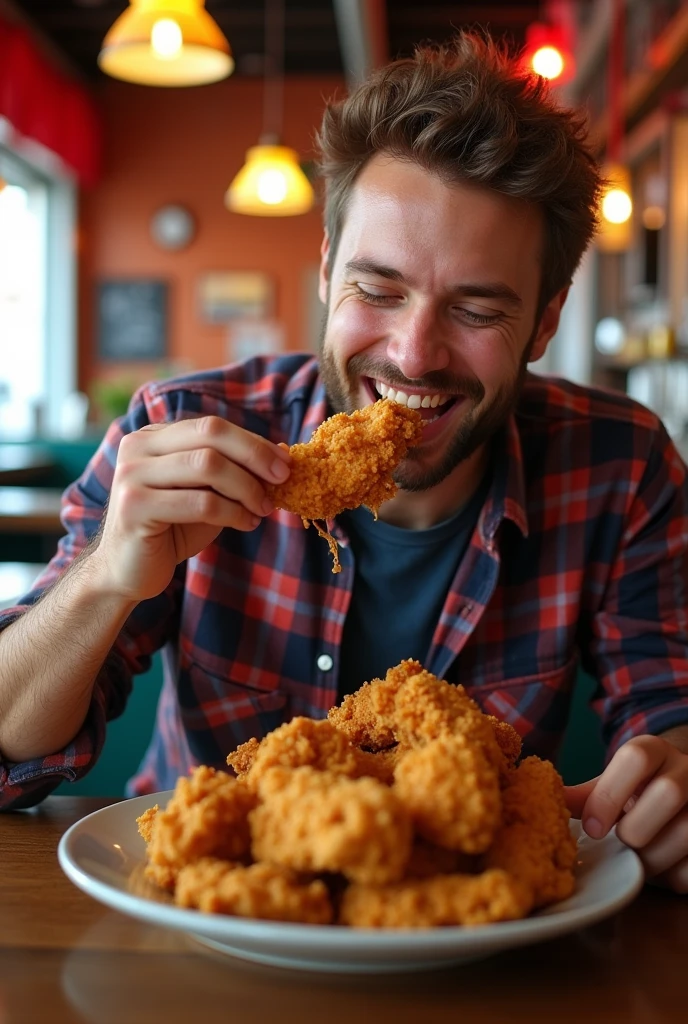 Man eating fried chicken