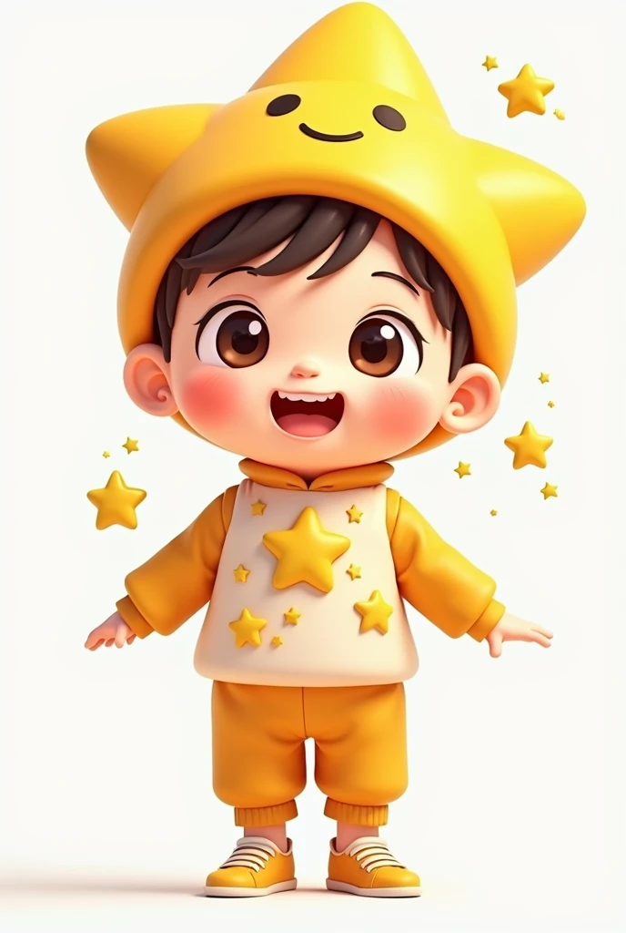 9 poses and expressions, emoticons [dizzyhappy, angry, crying, sad, cute, expectant, Laughing, disappointed and shy, sLeepy, eating, dizzyexpressing Love, etc,L, Line art, sticker art, cartoon boy wearing star costume on white background, Lovely cartoon character, Lovely数字, Lovely character, Lovely 3 d render, Lovely digitaL art, Lovely detaiLed digitaL art, render of a Lovely 3d anime girL, Anime style 3d, Lovely! C4D, Lovely anime, High-quality character design, Lovely art styLe, Lovely cartoon,