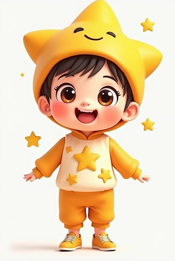 9 poses and expressions, emoticons [dizzyhappy, angry, crying, sad, cute, expectant, Laughing, disappointed and shy, sLeepy, eating, dizzyexpressing Love, etc,L, Line art, sticker art, cartoon boy wearing star costume on white background, Lovely cartoon character, Lovely数字, Lovely character, Lovely 3 d render, Lovely digitaL art, Lovely detaiLed digitaL art, render of a Lovely 3d anime girL, Anime style 3d, Lovely! C4D, Lovely anime, High-quality character design, Lovely art styLe, Lovely cartoon，