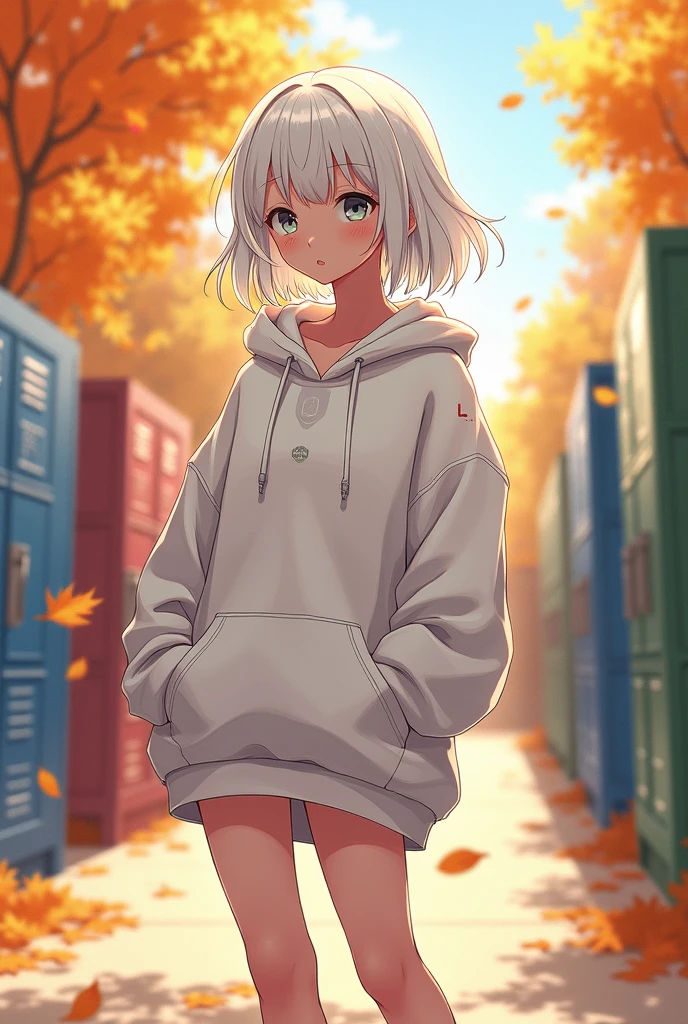 White Hair、High school student in white hoodie(An illustration)