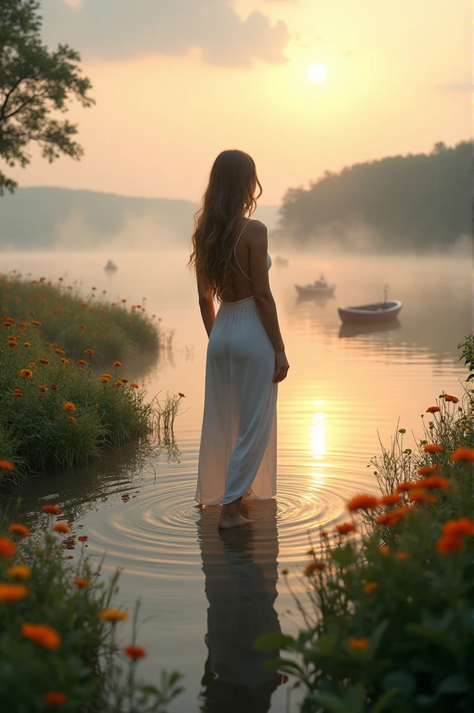 A woman standing in navel bogy