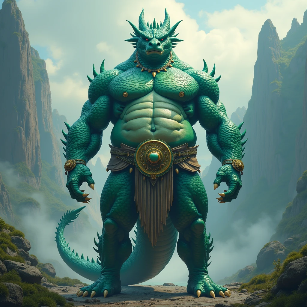 a dragon king, a dragon tribal chief, eastern warrior, male dragon, hefty body, with very big muscles, hulking, huge, colossal body, extremely strong, huge abdominal muscles, hefty abs, pecs, plump big muscle abs, Strong and robust muscle abs, daddy body muscle-gut abs, massive prominent muscle abs, sharp white claws, legs, feet claws, full body, loincloth, nipples, 4k, best quality,