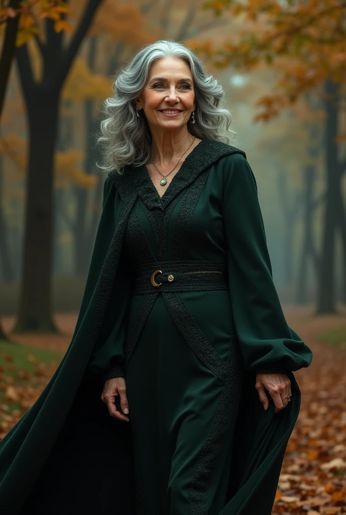 Minerva McGonagall from harry potter as a hot gilf with big boobs,huge ass,grey hair,old lady,in witch's dress, warm colours,full body portrait

