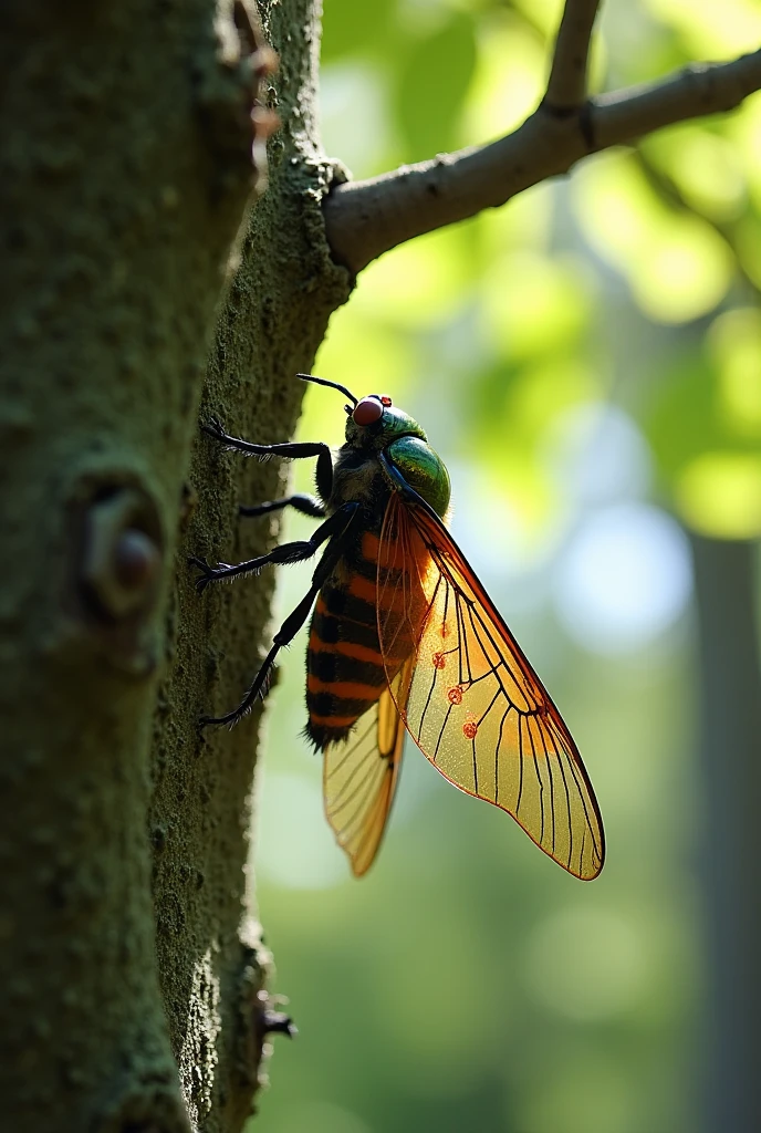On the branches of the poplar，A cicada sheds its shell，Wings raised，