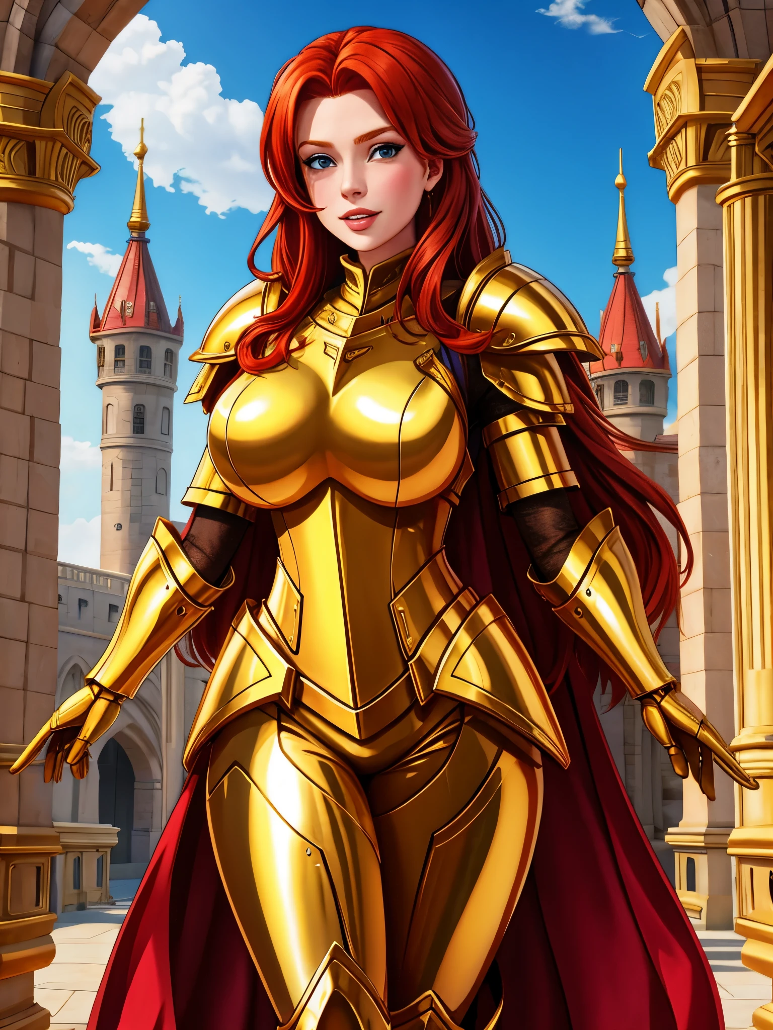 redhead, golden armour