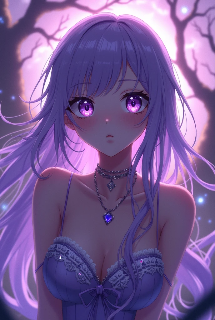 anime girl chained with purple filter