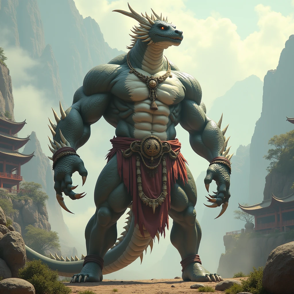 a dragon king, a dragon tribal chief, eastern warrior, male dragon, hefty body, with very big muscles, hulking, huge, colossal body, extremely strong, huge abdominal muscles, hefty abs, pecs, plump big muscle abs, Strong and robust muscle abs, daddy body muscle-gut abs, massive prominent muscle abs, sharp white claws, legs, feet claws, full body, loincloth, nipples, 4k, best quality,