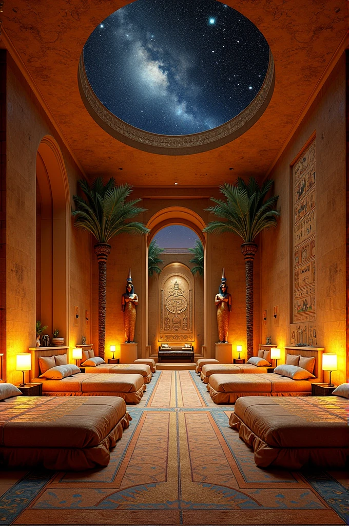 creates spacious BBB style room with 9 beds in Egyptian theme