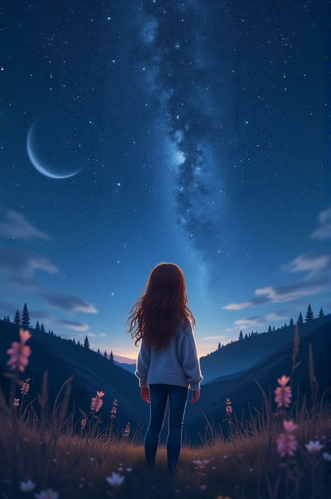 A girl standing and looking at the stars