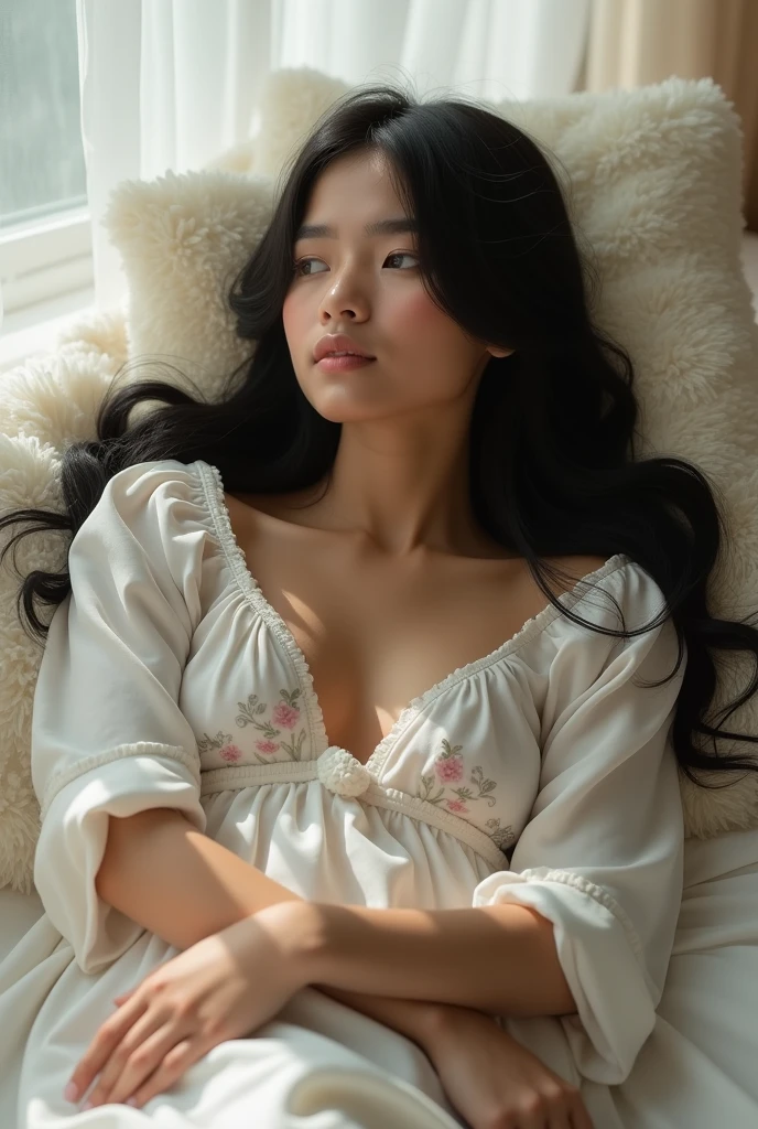 Indian white skin teen girl lying on bed in ❝X❞ position nude full body