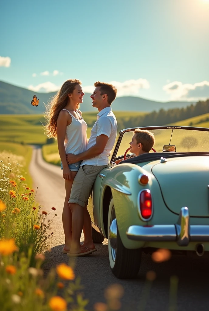 Sexy girl with a boy on road romance 