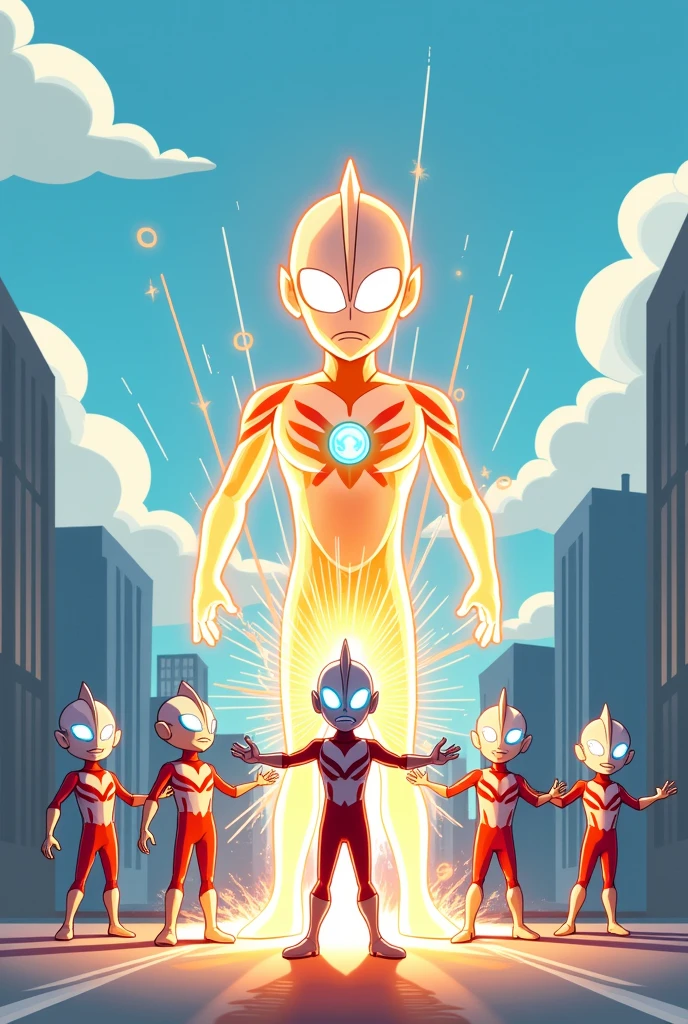 Make the picture steps to transform into Ultraman. with stickman image model