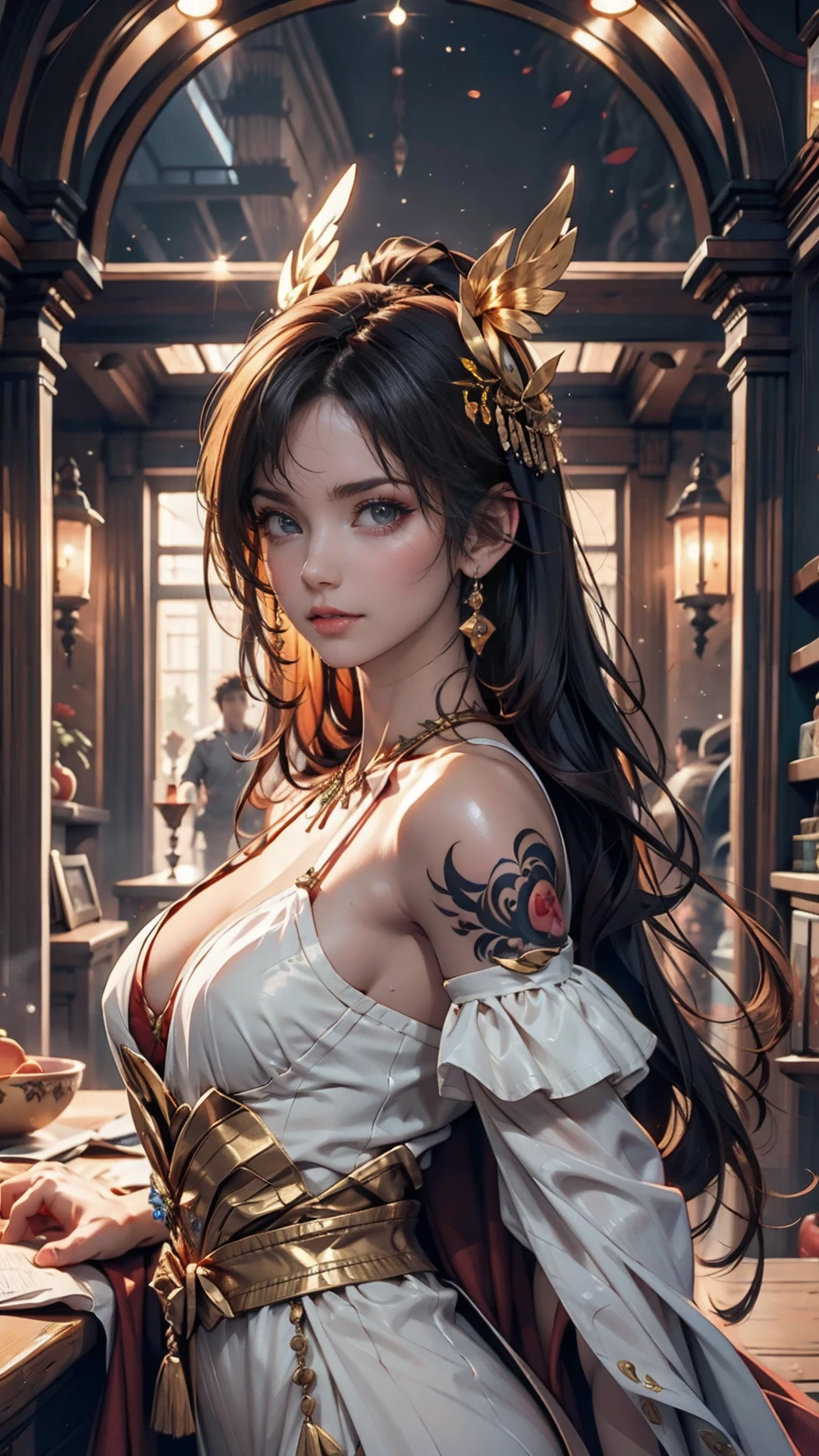 (The Goddess of Sand, beautifully decorated like in the movie, Golden Dress, Shiny gold tattoo), (Galactic Shaman with Quantum Energy Fantasy), Fantasy magic, Long Hair, Dark light night, Complex, Mysterious, Sharp focus, figure, Very detailed, Digital Painting, コンセプトart, mat, (art:WLOP), (Justin Gerard and Jason Edmiston: 1.5), (Greg Rutkowski: 0.4), (Alphonse Mucha: 0.4), masterpiece