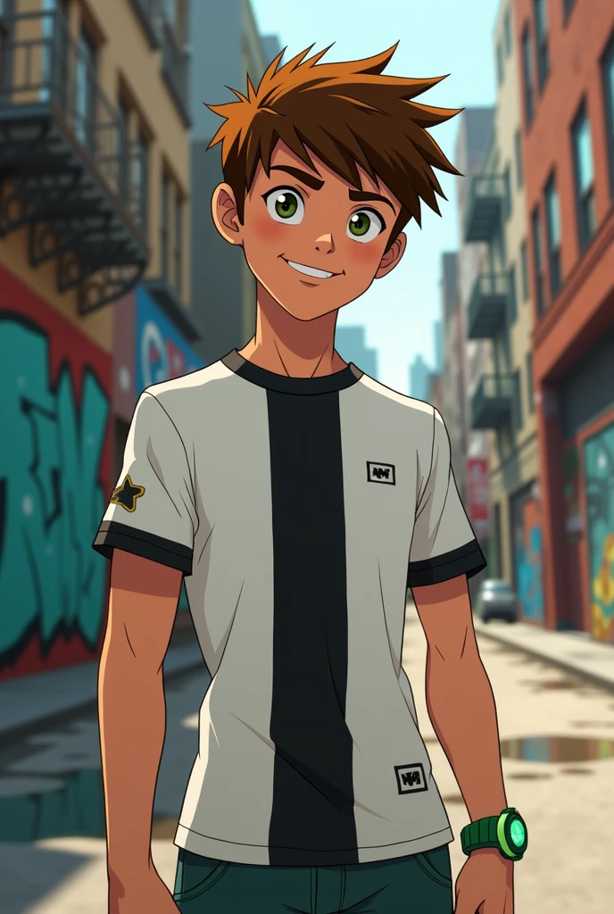 Dans la réalité, Ben 10, Ben Tennyson, porte un T-shirt blanc à rayures noires au milieu, super réaliste (à ne pas manquer).