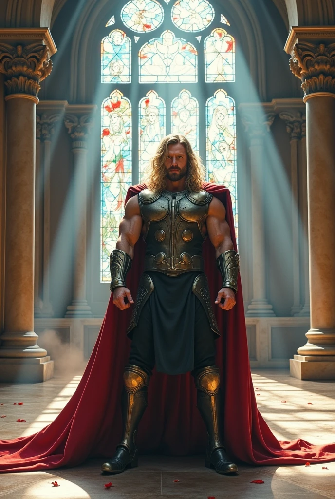 Thor was hit by a strong wind that blew off his suit, leaving him naked in the middle of the palace.
