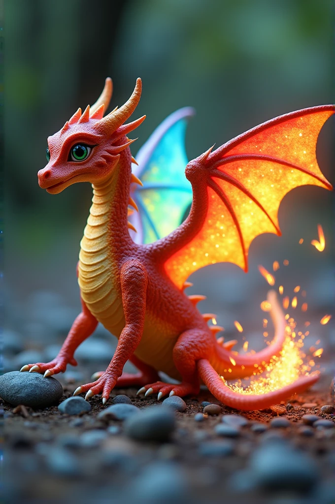 Spark dragon touches the pebble, and suddenly, colorful wings burst from his back