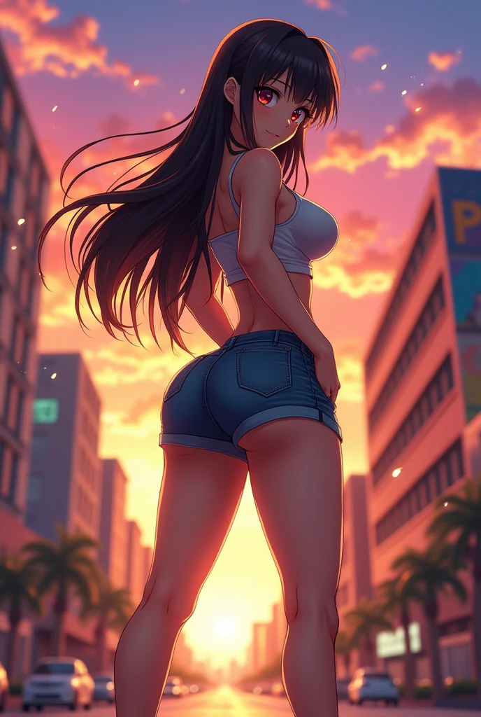 Anime girl with very large butr and large toned pirky breasts muscular