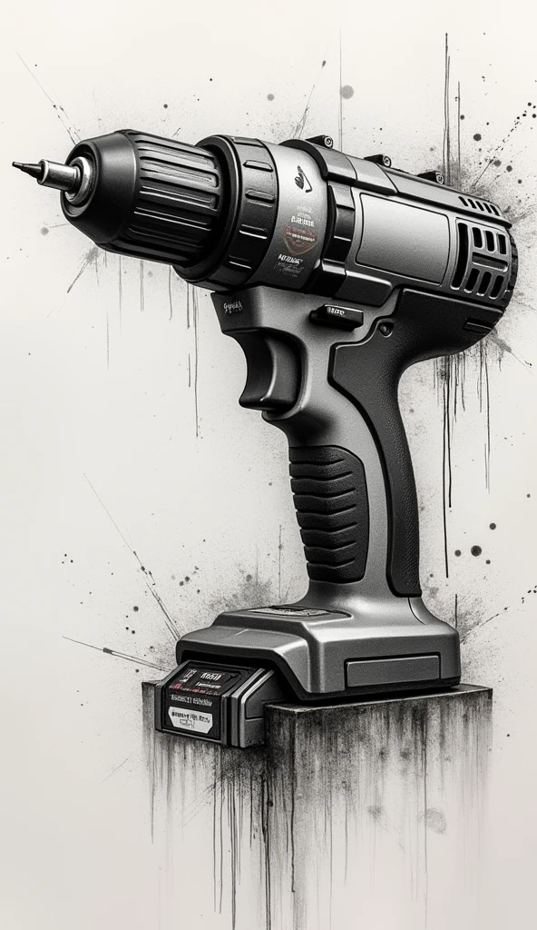 Edgy pencil power tool drawnings background with grunge elements, oil spots