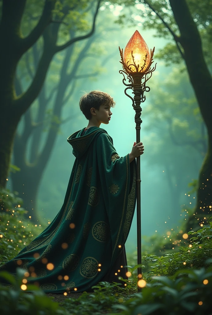 A young wizard, using a large staff