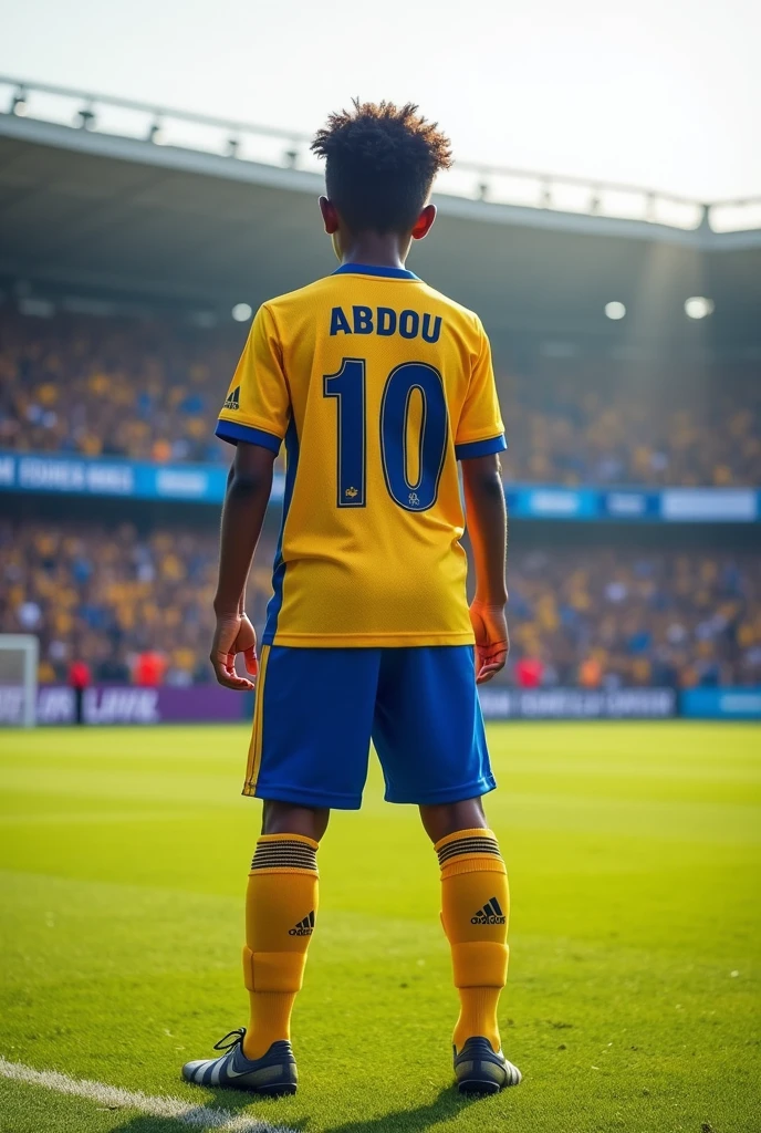 Créé un jeune joueur de football dossard text appelé xp abdou