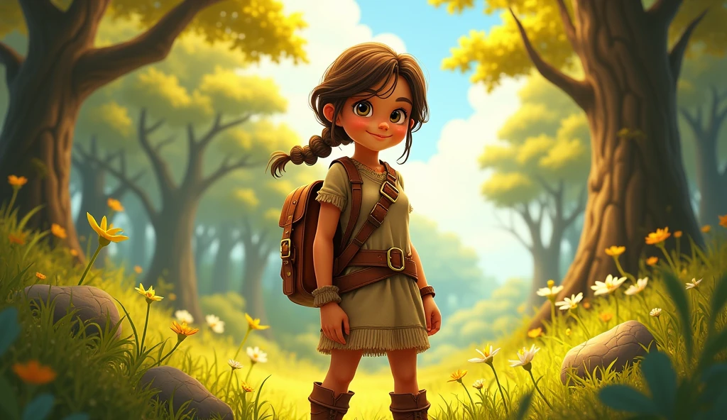 A brave young girl named Jooli, with a confident expression and adventurous attire.