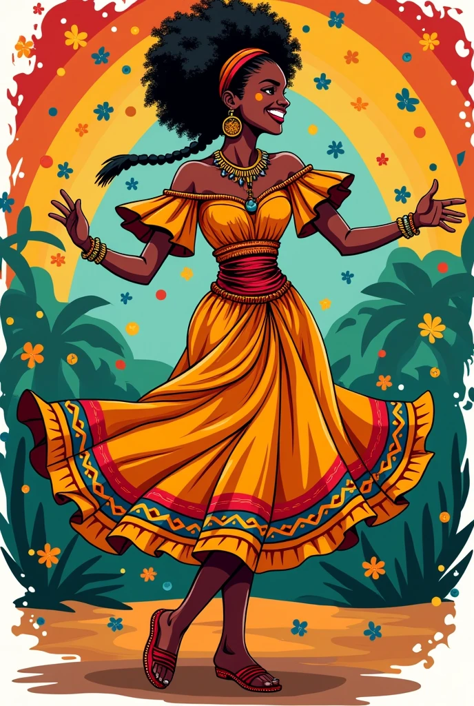 Peux tu me faire une affiche avec une femme africaine pour des cours de danse africaine, j aimerai que fe soit en mode dessin animé avec la carte d afrique
