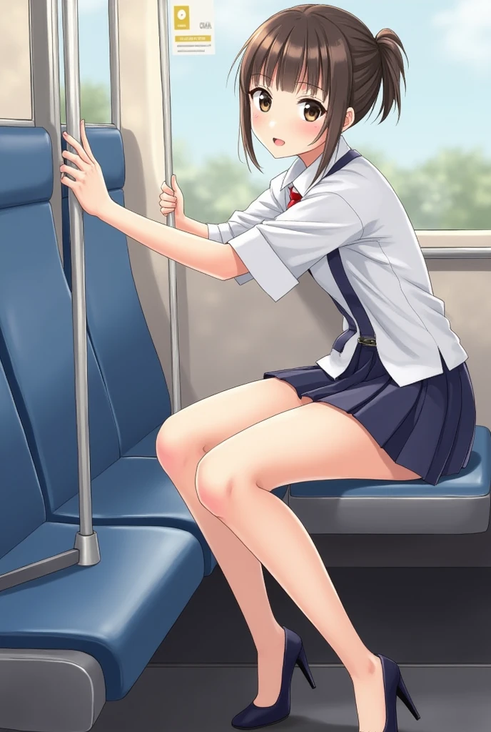 Actual Photos、Highest im年 quality、Beautiful woman、Beautiful thighs、Beautiful Face、Uniform ponytail、Yuriko Yoshitaka、Japanese women、cute、skirt、Beautiful thighs、pumps、In a crowded train、Please take a seat.、Front seats、No underwear、Beautiful pussy、Detailed pussy、Sit on the seat and spread your legs、Spread your legs、skirtを持ち上げる