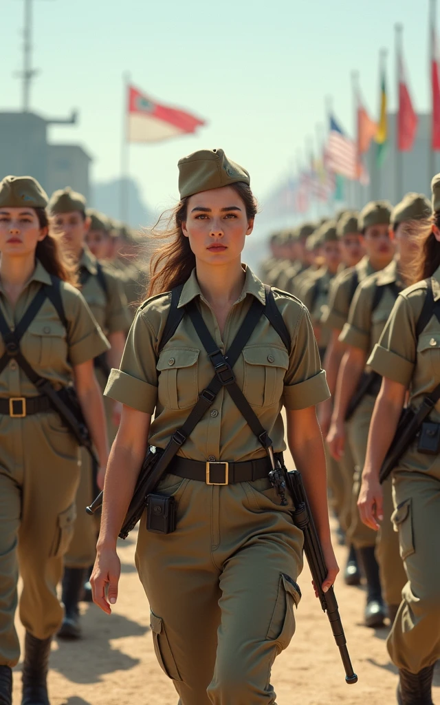 Female soldiers parade