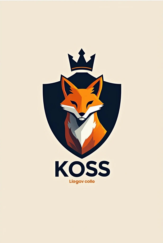 a logo for a company, with the symbol of a fox inside a shield and a crown on top. written &#39;Koss&#39;, Modern flair