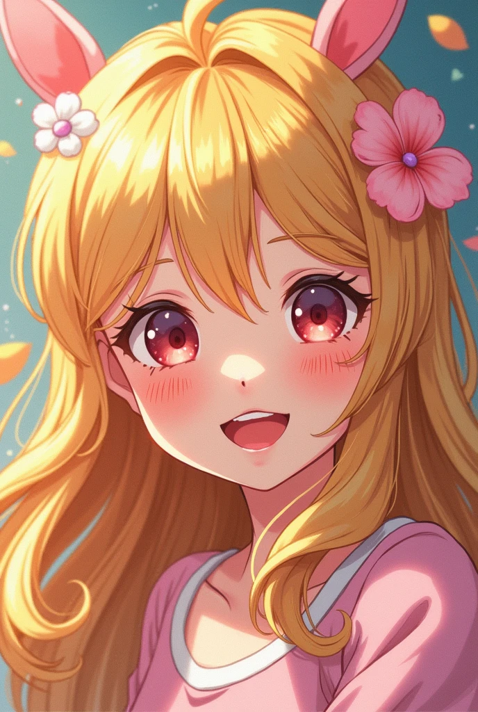 Manga girl closeup, pop surrealism, photorealistic painting, detailed anime soft face, cute cartoon character, cute manga style, cute cartoon, cute! Long, blonde, permed hair, what a lovely smile