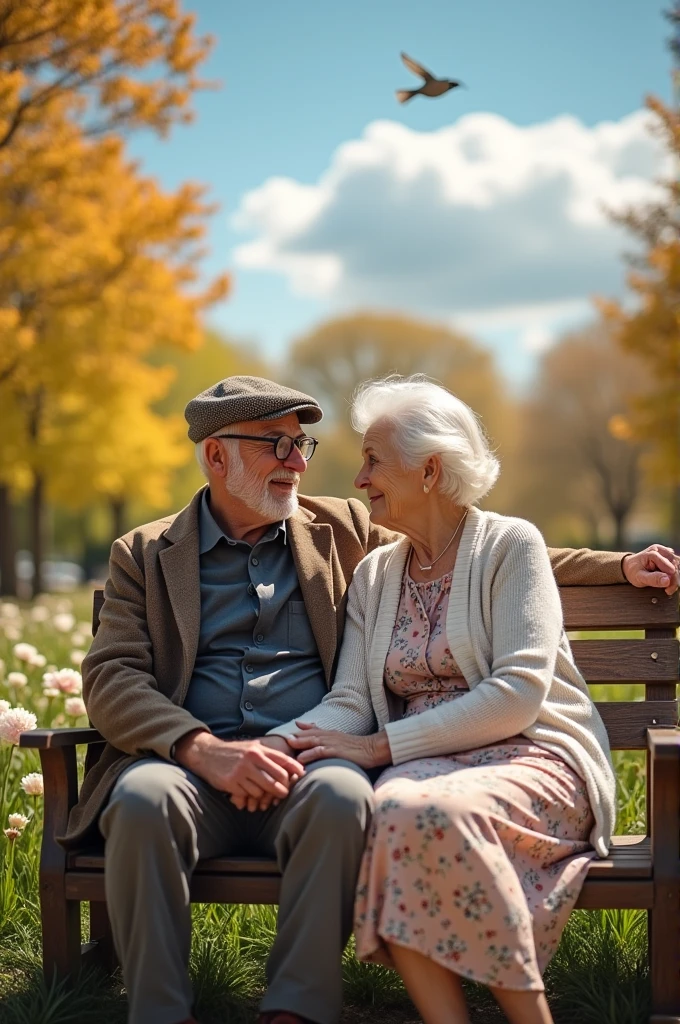 An old couple sitting on chair of the park