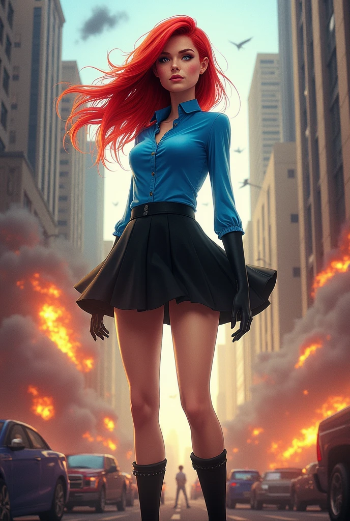 Dans la réalité, Ben 10 movie features Gwen Tennyson wearing a blue blouse, a black skirt and black socks. hyper realistic (not to be missed).