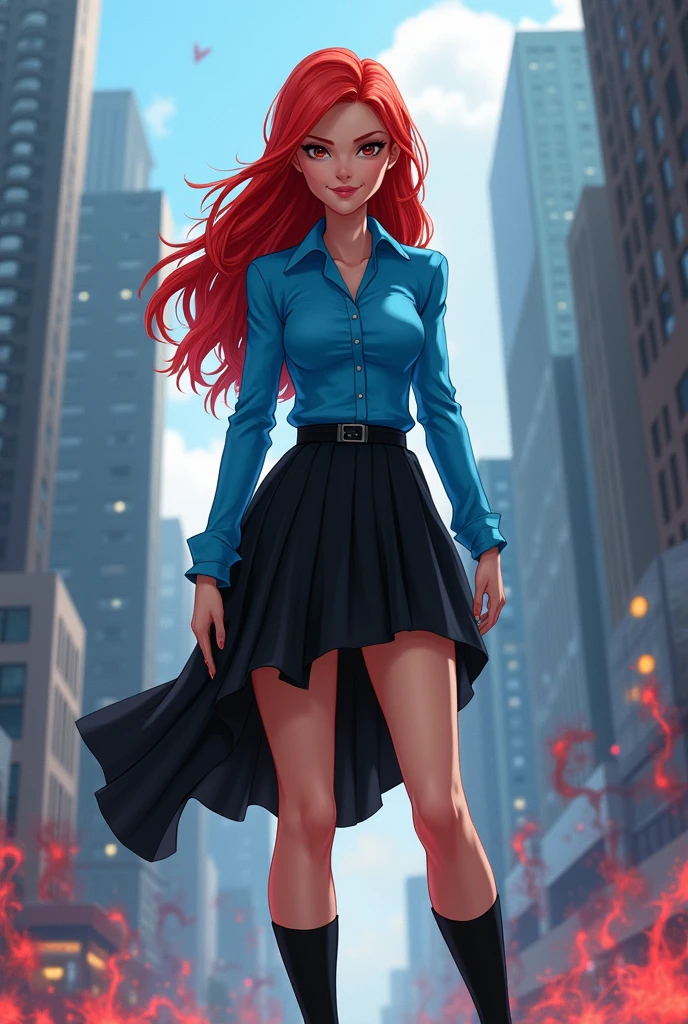 Dans la réalité, Ben 10 movie features Gwen Tennyson wearing a blue blouse, a black skirt and black socks. hyper realistic (not to be missed).