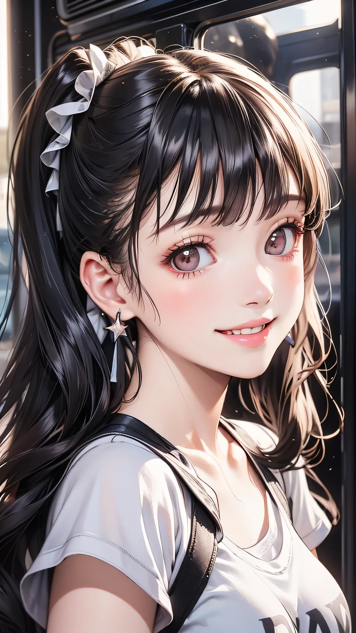 Cute girl, pink lips, wearing bright white shirt, her anime illustration face, animated GIF, hand drawn animation, attractive sketch, smooth and shiny, hazy romanticism, black hair, super flat style, smile, petite, white Background - AR 1:1 - Rainbow 5 - Expressive in style --auto --s2