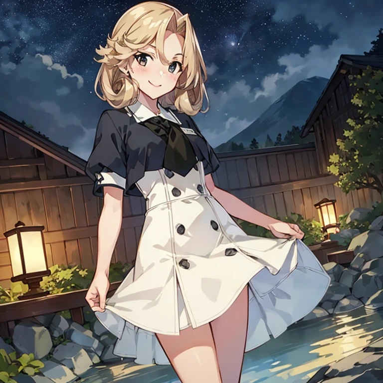 JanusKC, (Janus) dress
,(masterpiece:1.4),(best quality:1.4), (premium:1.4), (great illustration:1.4), (ultra-detailed:1.4),(art CG, 8K), KonishiCSA,1girl,solo,
 full body,Starry Sky,blush,smile,onsen,
