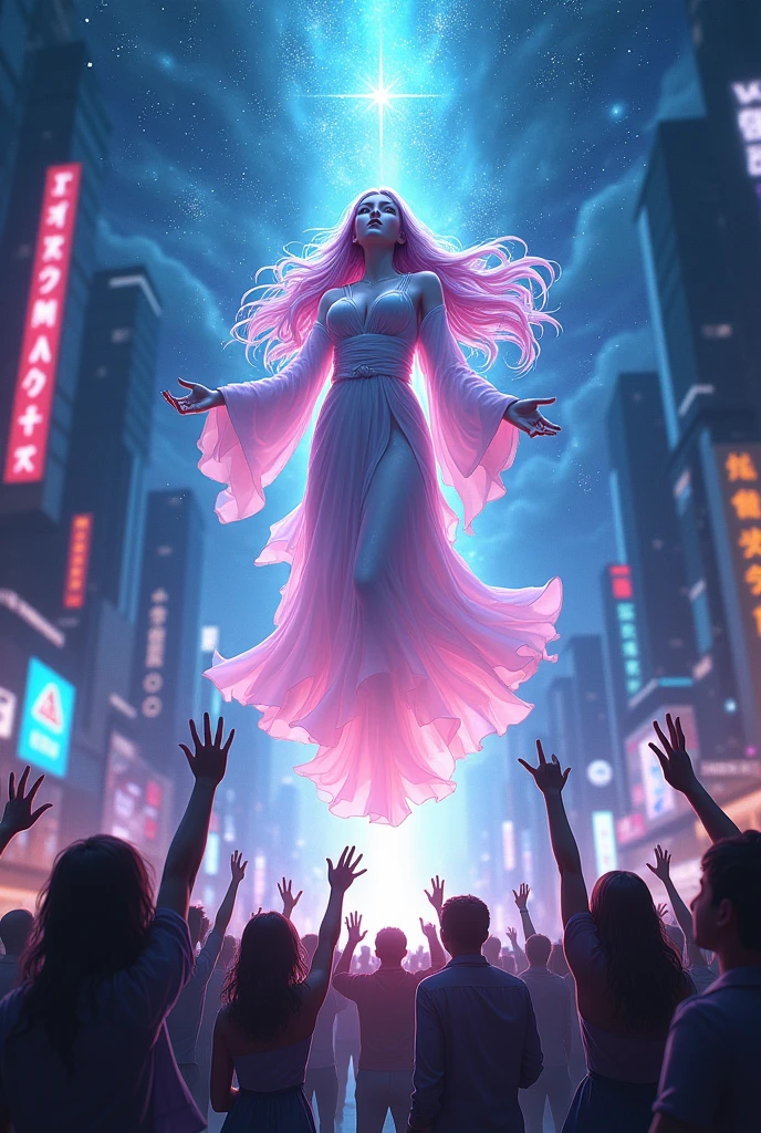 The deceived news viewers below are looking up and reaching out to the real news goddess, Anime Fantasy.
