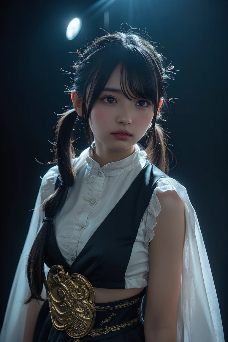 (highest quality,masterpiece:1.3,Ultra-high resolution),(Super detailed,Caustics,8k), (Photorealistic:1.4, RAW shooting),darkness,Japanese,20-year-old,Rin々A funny expression,Black Hair Middle Hair,Black Shirt,Bust up shot