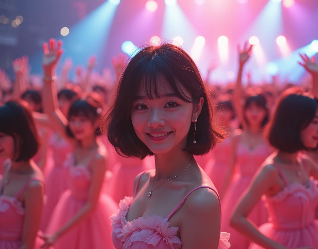 [Japanese Clone girls=Myself], [Perfect Clone girls Raw Photography Art], [16K, Highest quality, Ultra-high resolution], (((Unrealistic, Unprecedented sight,A World of Myself Proliferation, Ultra-realistic))), (Japanese, woman, 22-year-old, Saito-Asuka), ((Small face, Brown and black hair, Short Hair)), ((Very beautiful detailed girls, Accurate body structure, Very detailed and perfect super busty body)), ((amazing super big tits, Large, swelling breasts)), (Dark Eyes, Mature face, Cute Smile, A gentle gaze), (Happy laughter),  (((((Very detailed, 1girl-1,000,000,000,000,000,000,000,000,000,000,000,000,000cloning girls))))), (((((A very detailed and precise description of the doppelganger, Perfectly the same girl, The exact same smile, Perfect same hair, Perfect same clothes, Exactly the same height, Perfect same super busty))))), (((((Myself only))))), [(Very detailed,№１group, on stage, アイドルgroup, Nogizaka46's stage costumes, 300Myself), (Very detailed,№２group, on the ground, Pale pink camisole, 15,000Myself) (Very detailed,№１groupと№２groupとの集合記念写真)] ((Perfect description, Smiling face, hug, wave hands, Matching poses)), (((Very detailed, Extremely crowded, Super dense, Super crowded))), (Live Stage Lighting), (((Very detailed and clear hyper-perspective drawing)))),top view