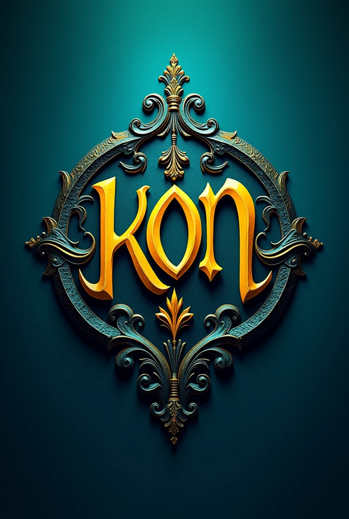 Logo for a clan called " Kon Murshid ? " with fancy yellow letters and a cyan background with engravings sized for a profile photo