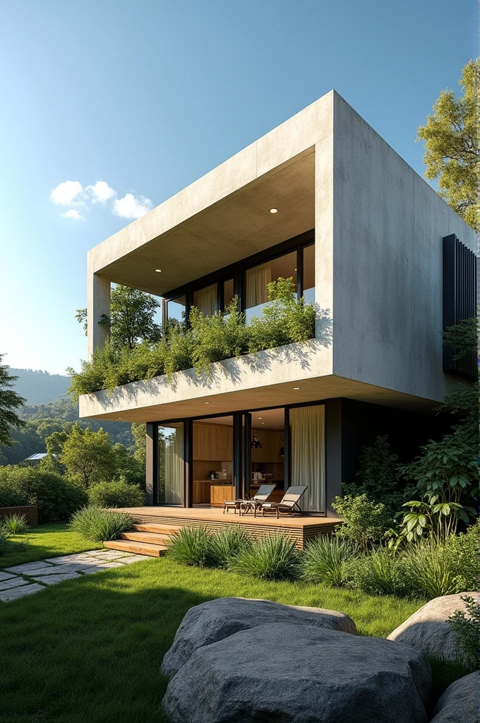 Can you sketch a sustainable concrete 
house